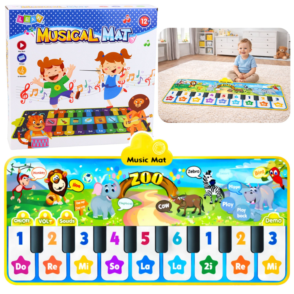 eng_pl_Interactive-Dance-Mat-Piano-Zoo-Animals-10-Melodies-126-cm-31182_1 Bērnu muzikālais paklājiņš "Zoo" ar klavierēm – 10 taustiņi - Image 1
