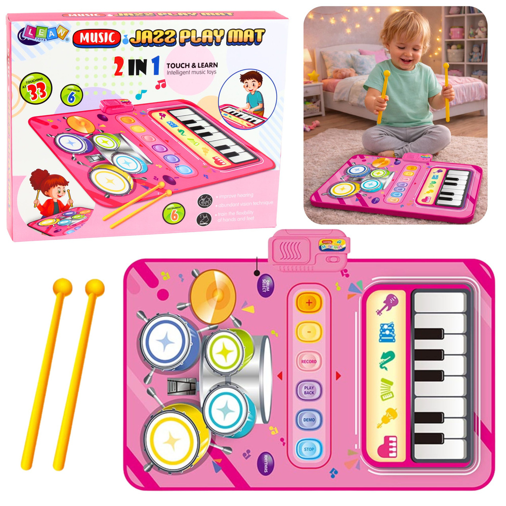 eng_pl_Interactive-Musical-Dance-Mat-Educational-Drums-Piano-2-in-1-31177_1 2-in-1 interaktīvais klavieru un bungu paklājiņš bērniem - Image 1