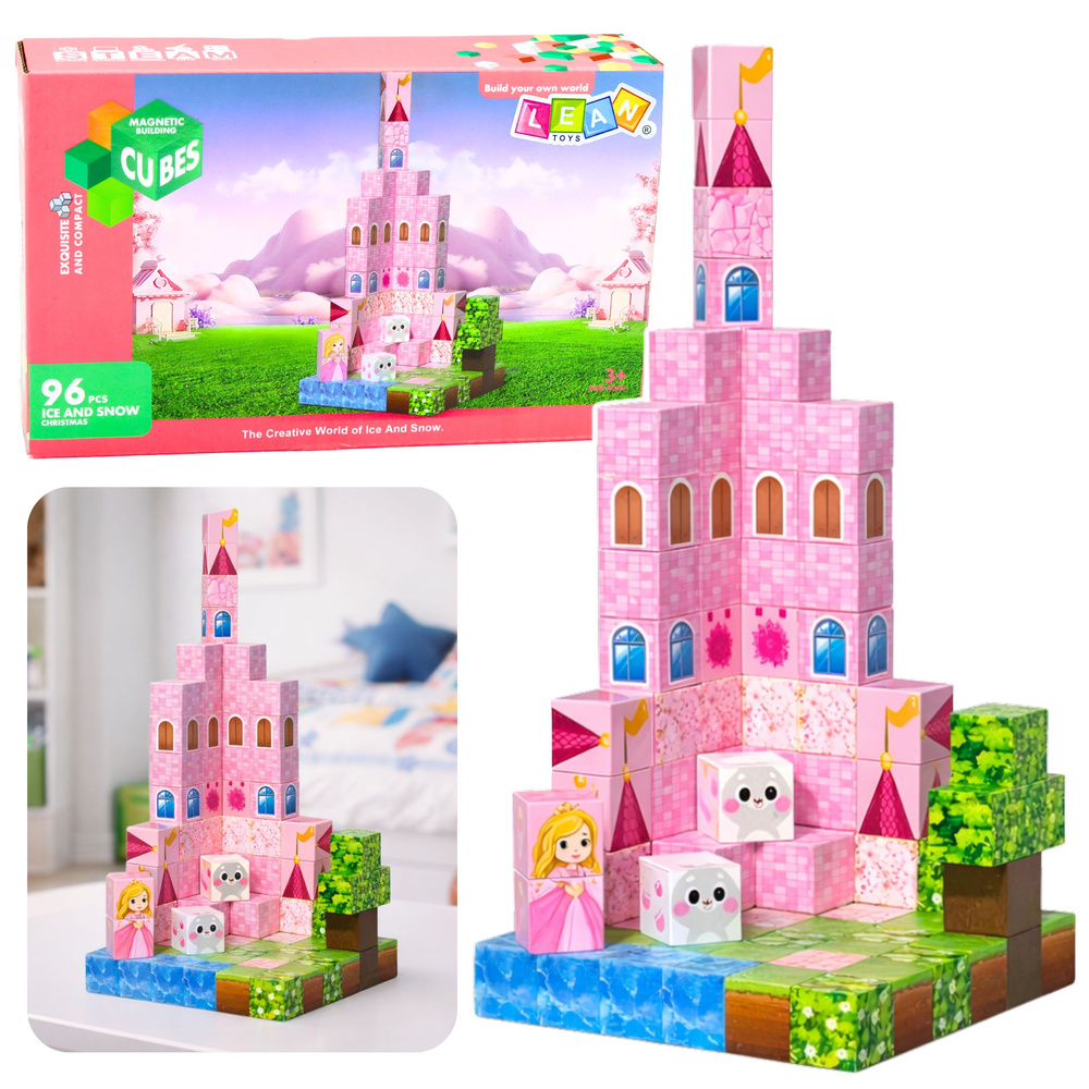 eng_pl_Magnetic-Construction-Blocks-Pixels-Cubes-Princess-Castle-96-pcs-30911_1 Magnētiskais konstruktors Pixel Castle – 96 detaļas - Image 1