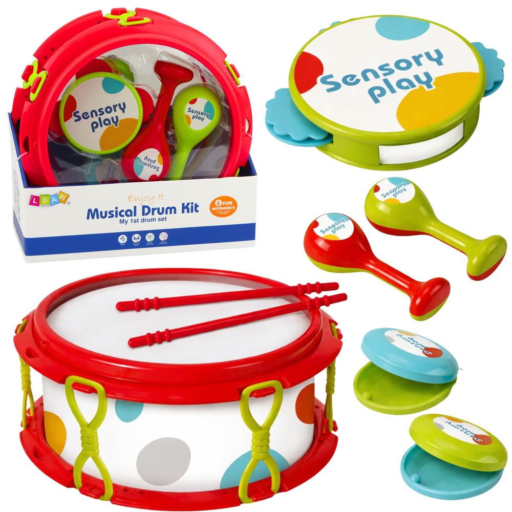 eng_pl_Musical-Instruments-For-Children-Drum-Rattles-Tambourine-Castanets-31176_1 Bērnu mūzikas instrumentu komplekts – bungas, grabulīši, tamburīns un kastanetes - Image 1