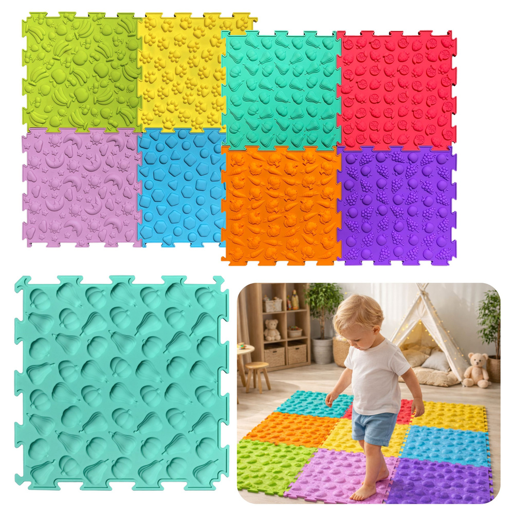 eng_pl_Sensory-Path-Puzzle-Tiles-Various-Structures-Colors-24-5-cm-10-pcs-30652_1 Sensorais masāžas paklāju komplekts bērniem 24.5 cm - Image 1
