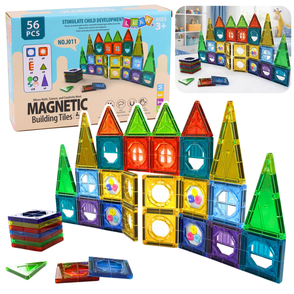 eng_pl_Set-of-Magnetic-Construction-Blocks-3D-Windows-Colored-Panels-56-pcs-30789_1 Magnētiskais konstruktors – 56 detaļas - Image 1
