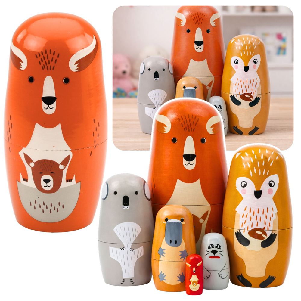 eng_pl_Set-of-Wooden-Matryoshka-Dolls-Puzzle-Forest-Animals-6-pcs-30668_1 Koka matrjošku puzle – 6 gab. - Image 1