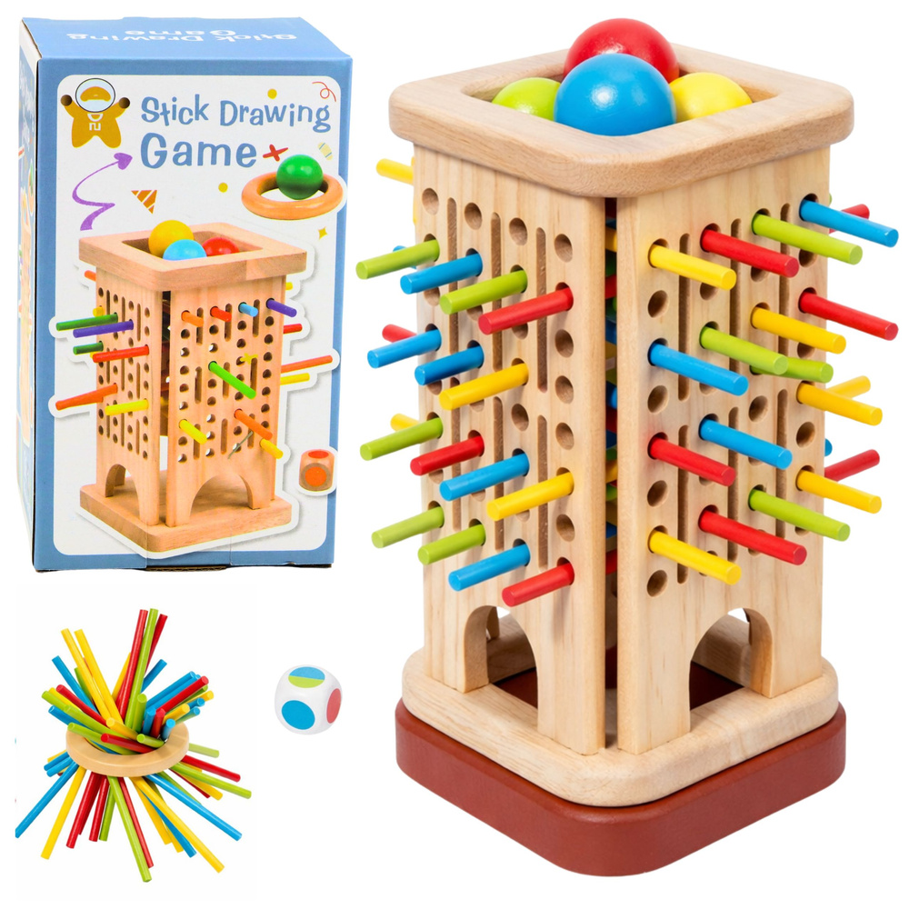 eng_pl_Wooden-Educational-Skill-Game-Tower-Sticks-Balls-Dice-37-pcs-30662_1 Koka veiklības spēle “Tornis ar kociņiem un bumbiņām” - Image 1