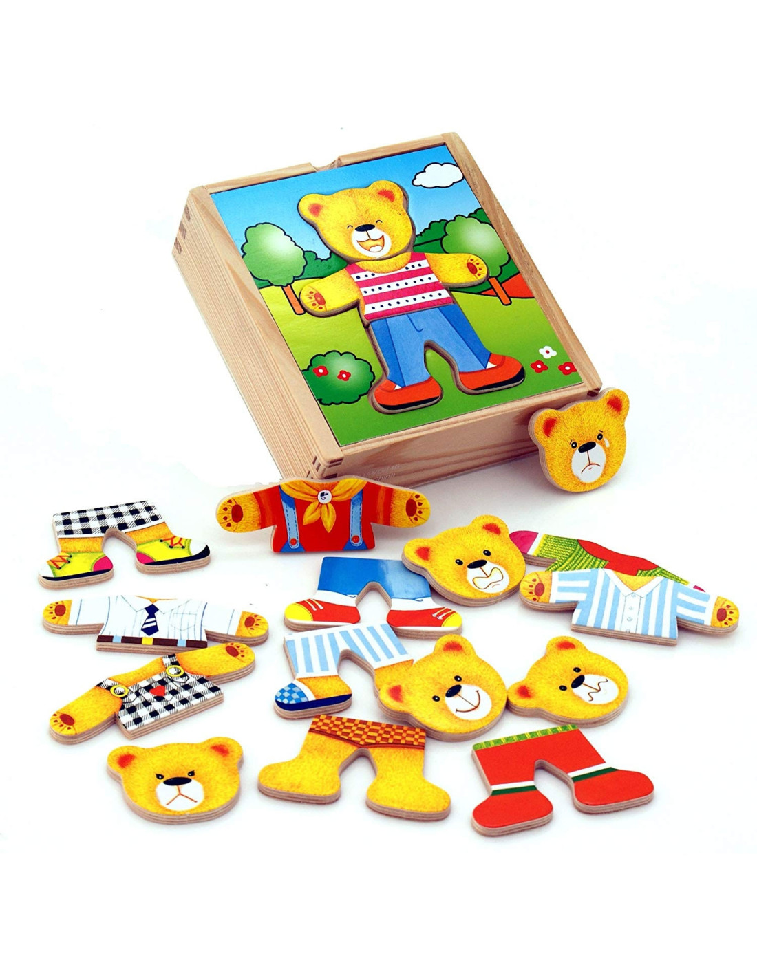 viga-wooden-puzzle-educational-puzzle-dress-up-the-teddy-bear-boy Koka puzle “Saģērb lācīti” - Image 1