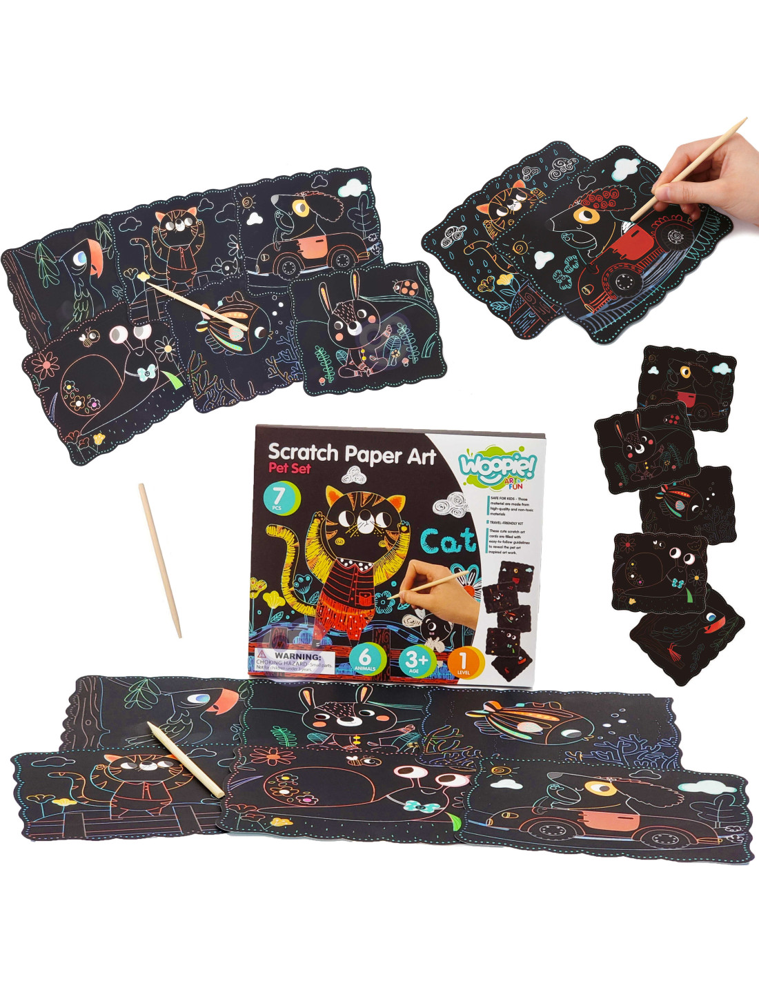 woopie-artfun-creative-scratch-off-set-for-children-7-pcs ART&FUN radošais skrāpējamais komplekts bērniem 7 gab. - Image 1
