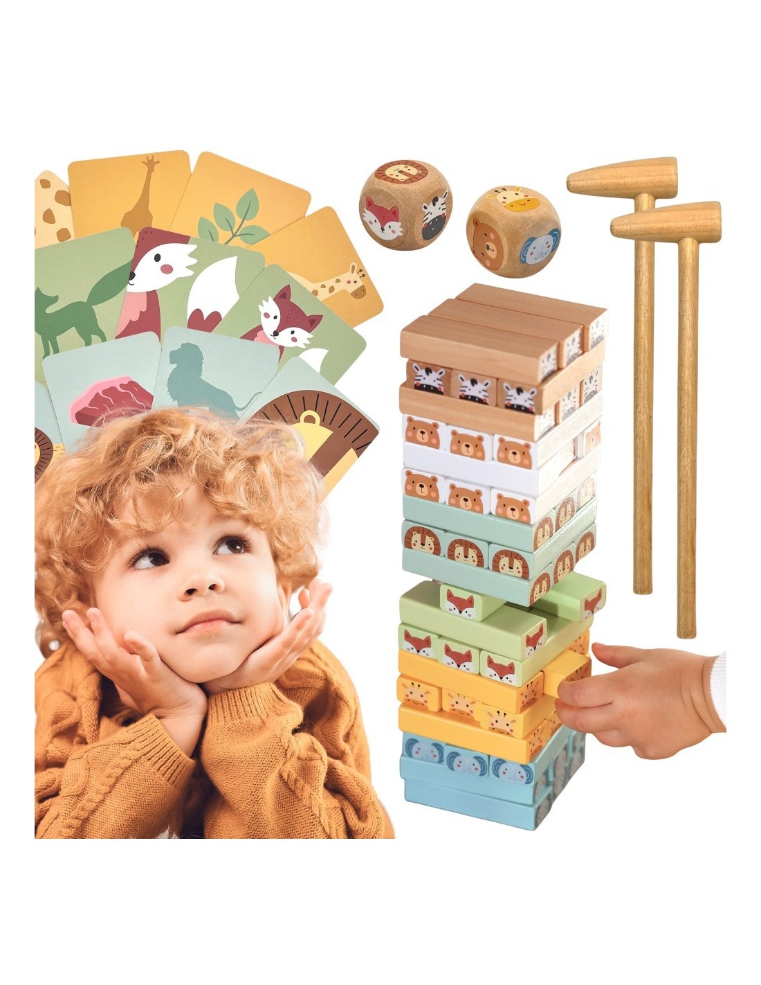 woopie-green-skill-game-wobbling-tower-animals-82-pcs-fsc Veiklības spēle “Šūpojošais tornis” ar dzīvniekiem FSC 82 gab. - Image 1