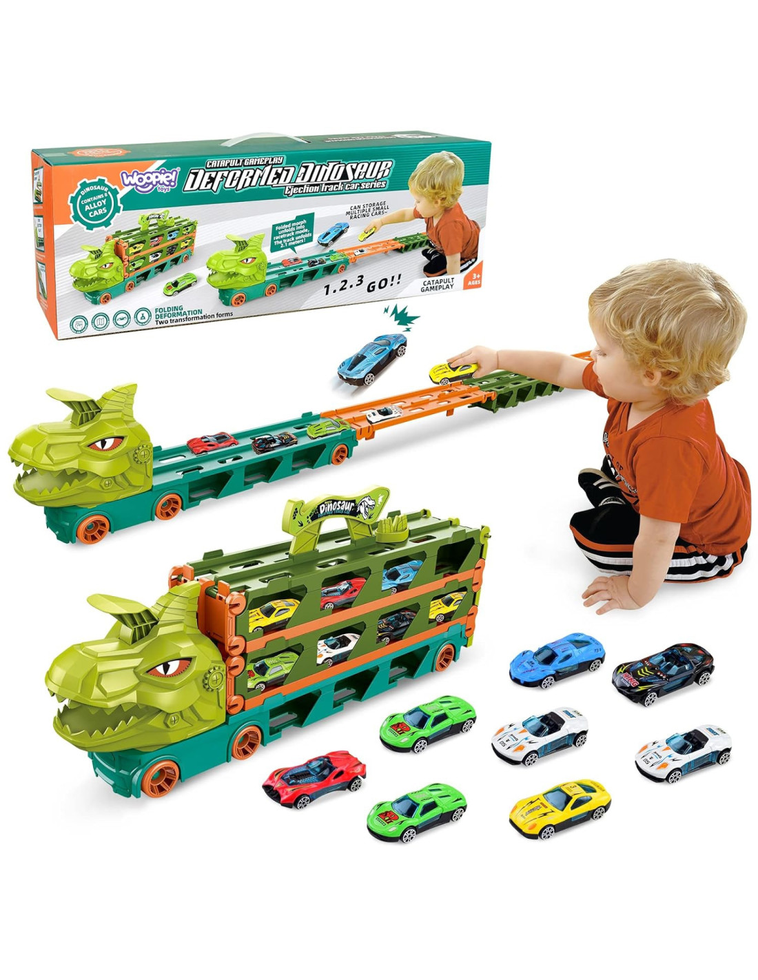 woopie-toy-truck-dinosaur-track-21m-for-cars Dinozaura auto trase 2.1 m ar mašīnītēm un transportieri - Image 1
