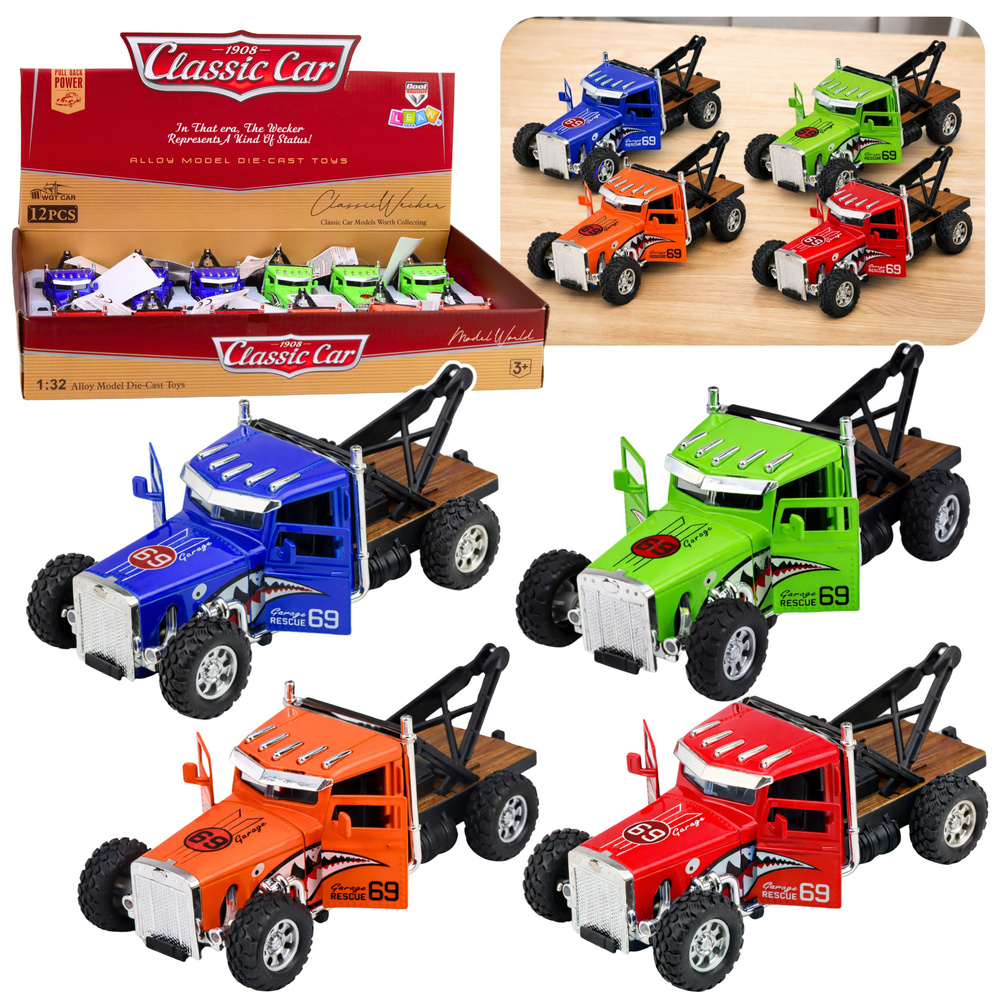 eng_pl_Classic-Tow-Truck-With-Pull-Back-Drive-Metal-Opening-Doors-1-32-Mix-23177_1 Metāla evakuators ar inerces piedziņu 1:32 - Image 1