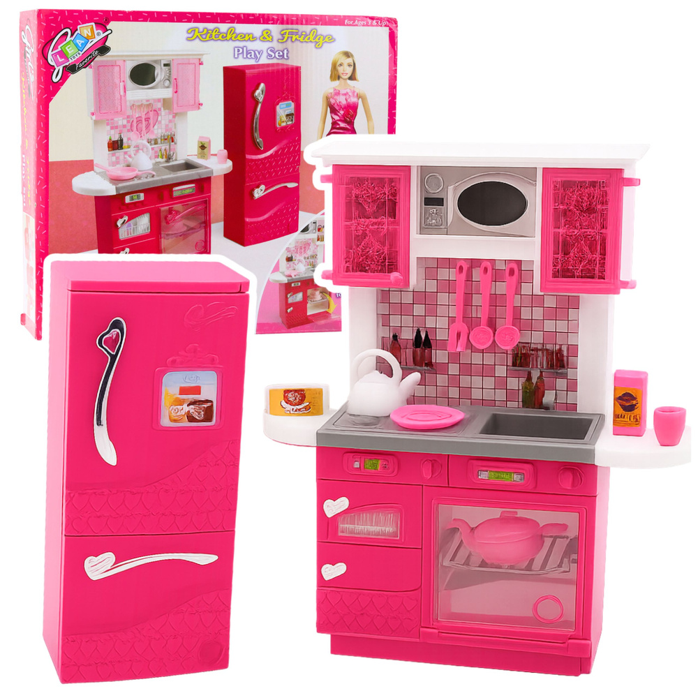 eng_pl_Doll-Kitchen-Set-Fridge-Oven-Accessories-Pink-28113_1 Virtuves un ledusskapja komplekts lellei (29 cm) - Image 1