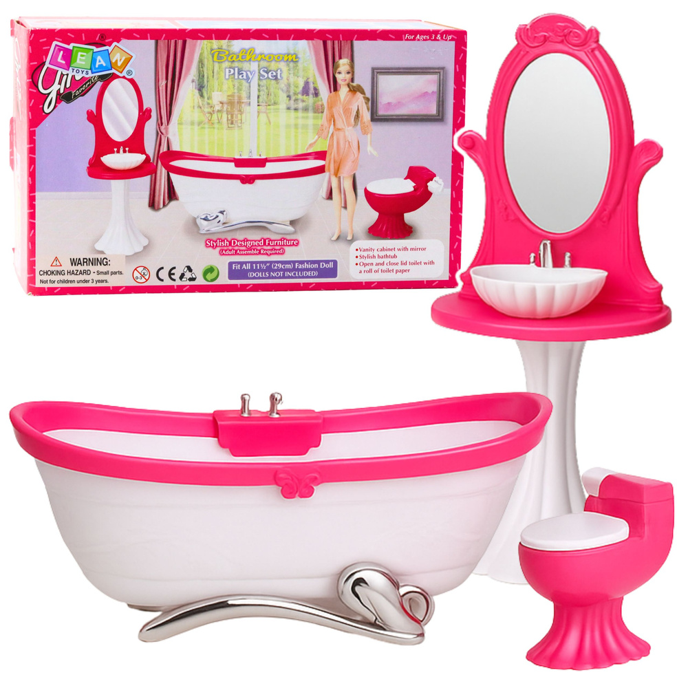 eng_pl_Dolls-Bathroom-Set-Bathtub-Toilet-Washbasin-with-Mirror-28111_1 Lelles vannasistabas mēbeļu komplekts ar vannu, izlietni un tualeti - Image 1