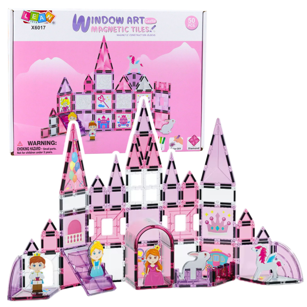 eng_pl_Magnetic-Windows-Blocks-for-Girls-Pink-50-pcs-25281_1 Magnētiskie konstruktora klucīši meitenēm – 50 detaļas (Rozā) - Image 1