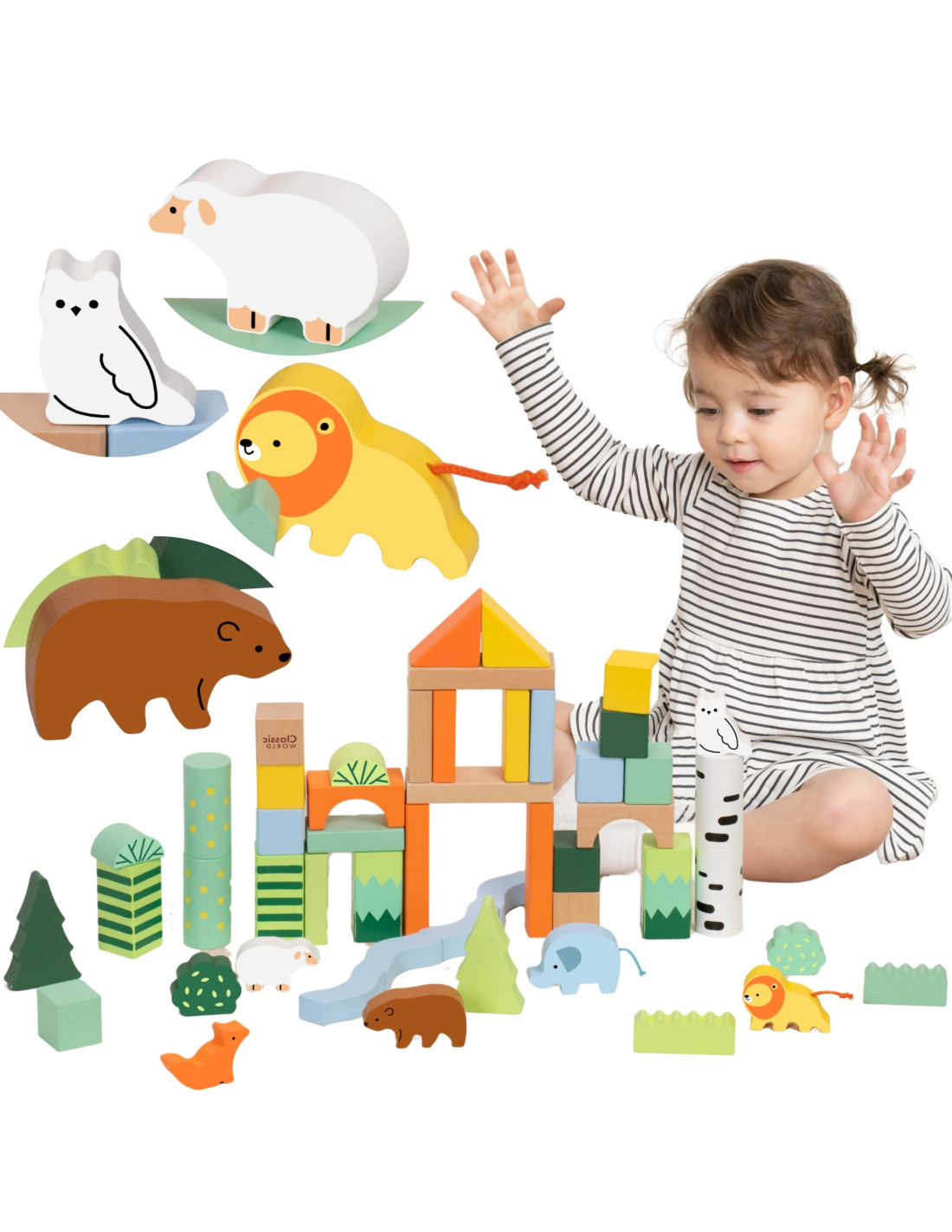 classic-world-set-of-wooden-blocks-forest-world-50-pcs Koka kluču komplekts "Meža pasaule" – 50 detaļas - Image 1
