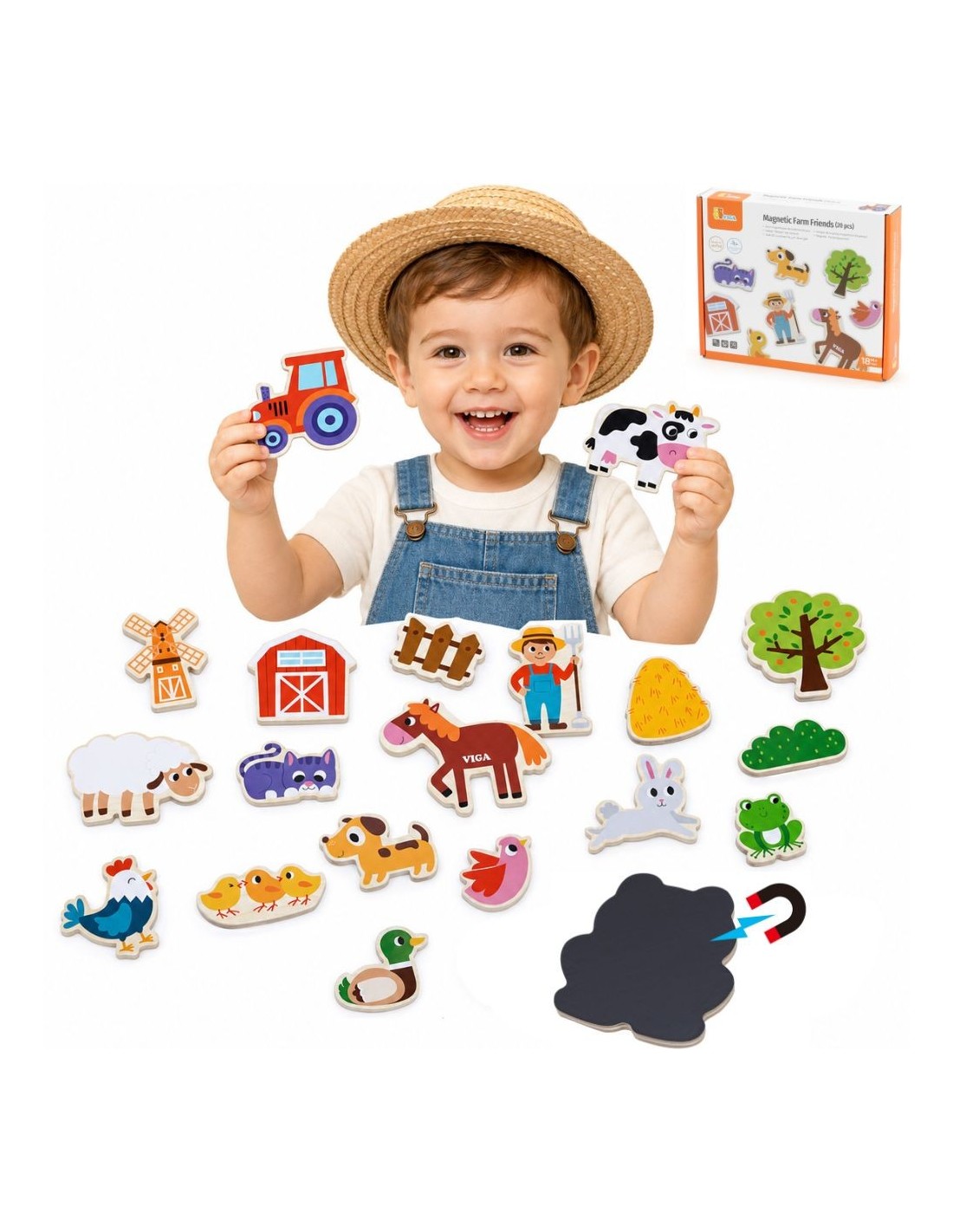 viga-magnetic-farm-friends-20-magnets-creative-fun-with-farm-animals Koka magnētu komplekts "Lauku draugi" – 20 magnēti - Image 1