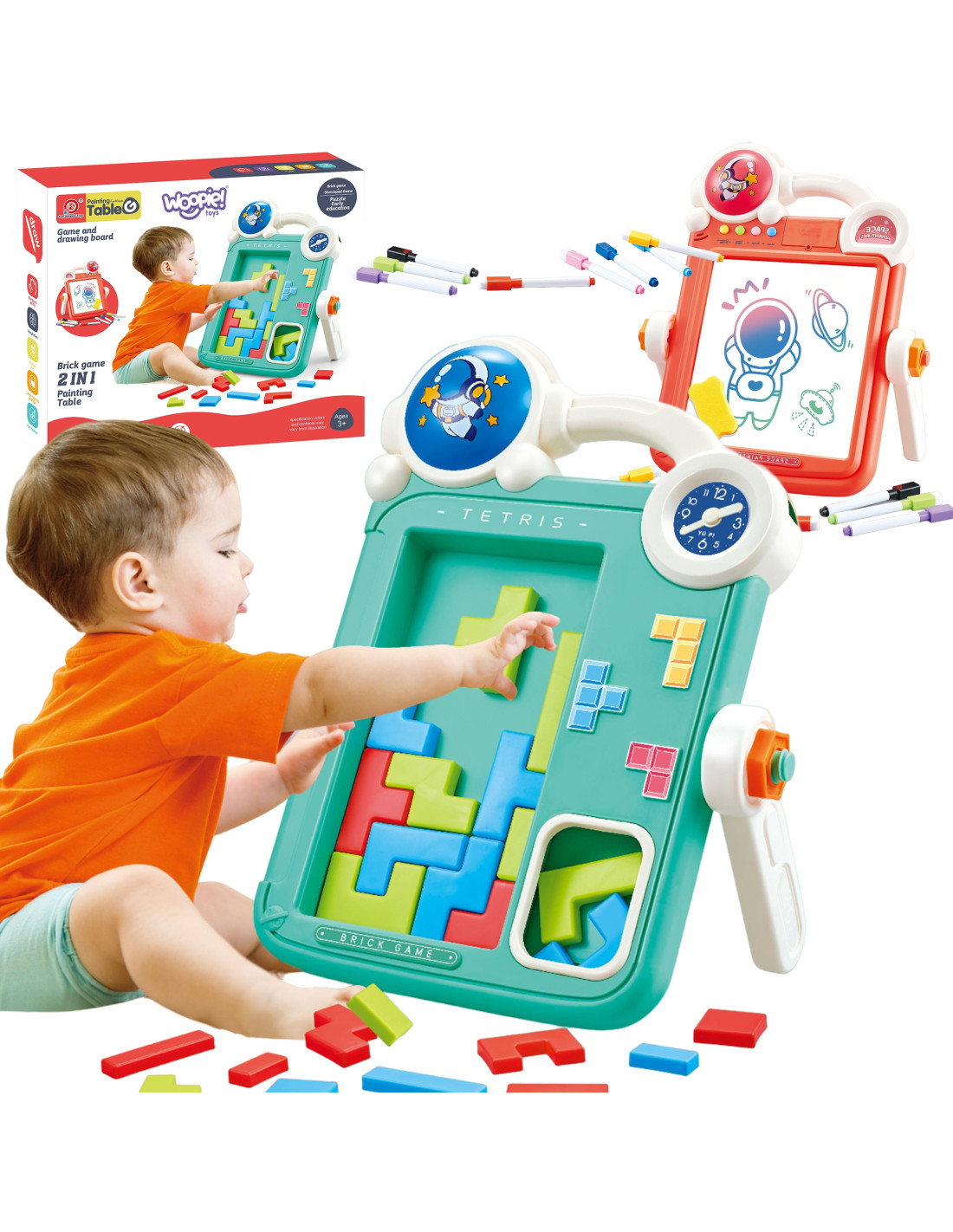 woopie-double-sided-drawing-board-2-in-1-tetris-game Divpusēja zīmēšanas tāfele 2 vienā ar Tetris spēli - Image 1
