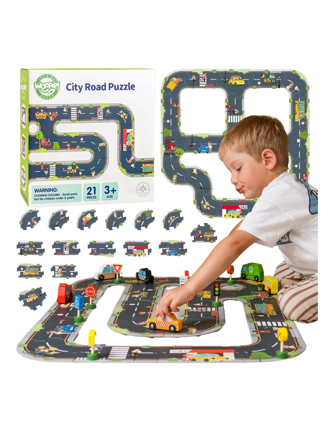 woopie-green-road-puzzle-for-children-highway-model-21-pieces-fsc-certified GREEN ceļu puzle bērniem – šosejas modelis, 21 detaļa - Image 1