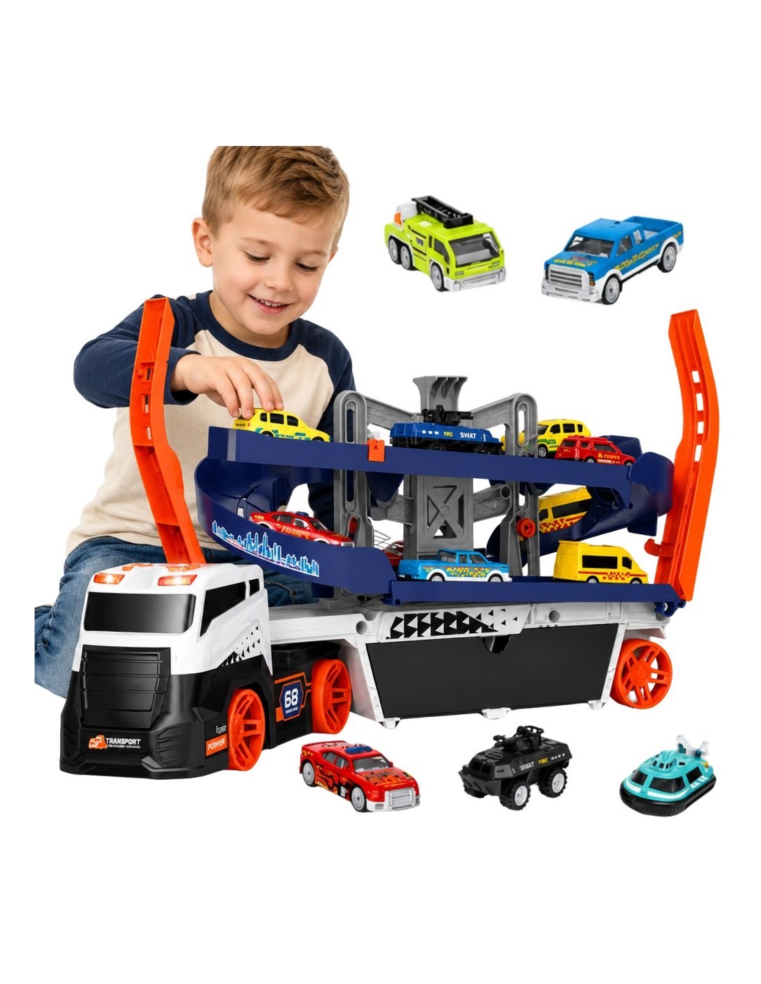 woopie-interactive-truck-tow-truck-track-with-sound-and-light Interaktīvais evakuators ar autotrasi, gaismas un skaņas efektiem - Image 1