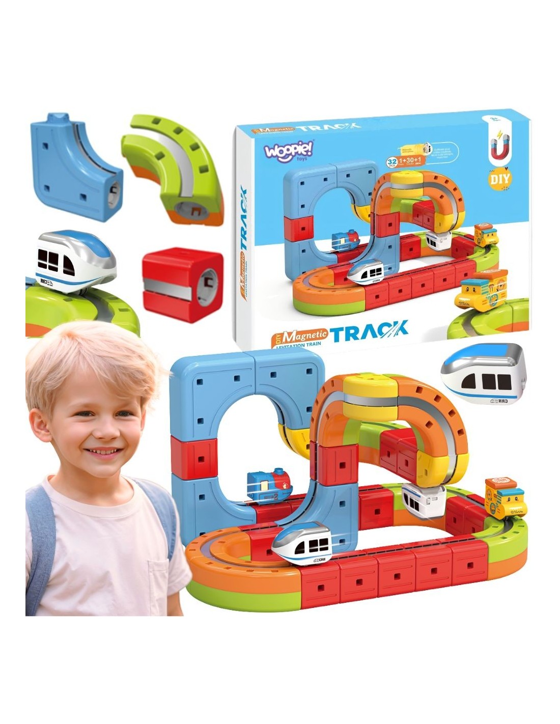 woopie-magic-cube-train-construction-blocks-anti-gravity-magnetic-track-32-pcs Magnētiskā trase Magic Cube Train ar vilcienu – 32 detaļas - Image 1
