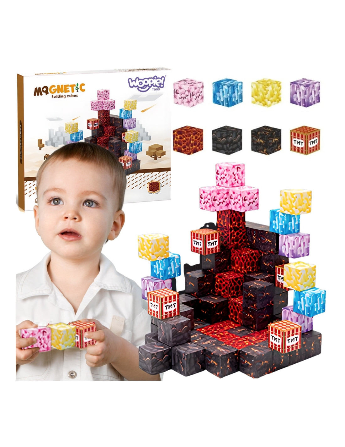 woopie-magnetic-blocks-cubes-pixels-74pcs Magnētiskie Kubiņi Pixel – 74 Detaļas - Image 1