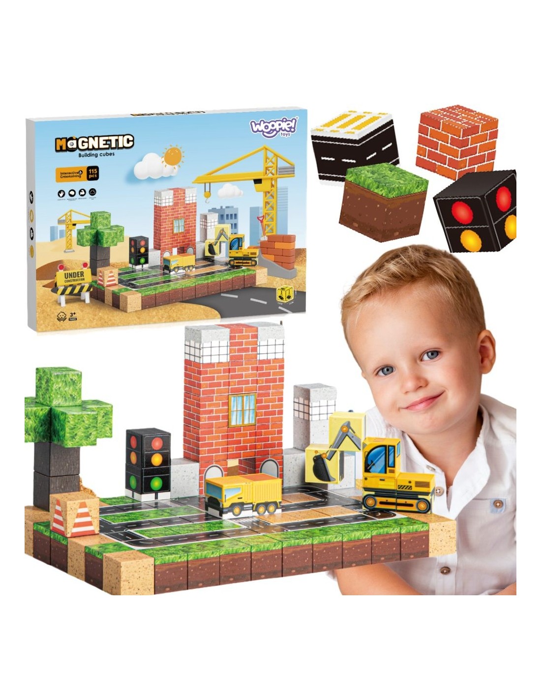 woopie-magnetic-building-blocks-construction-site-115-pcs Magnētiskais būvniecības konstruktors "Būvlaukums" – 115 detaļas - Image 1
