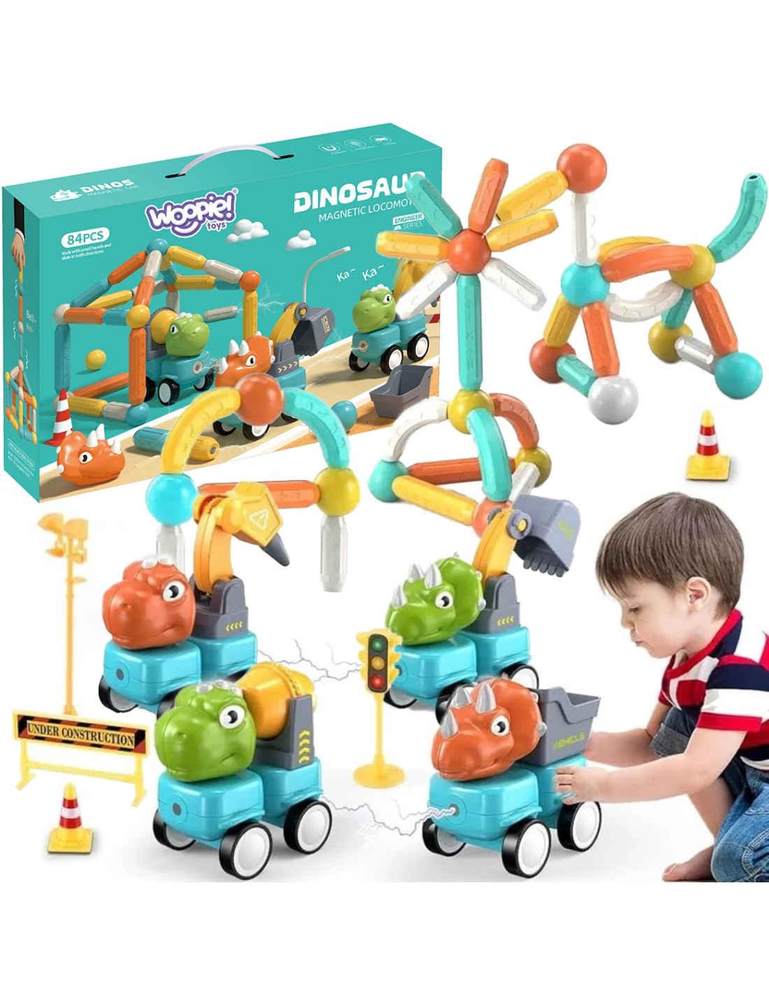 woopie-magnetic-building-blocks-dinosaurs-84-pcs Magnētiskais Konstruktors "Dinozauri" – 84 Detaļas - Image 1