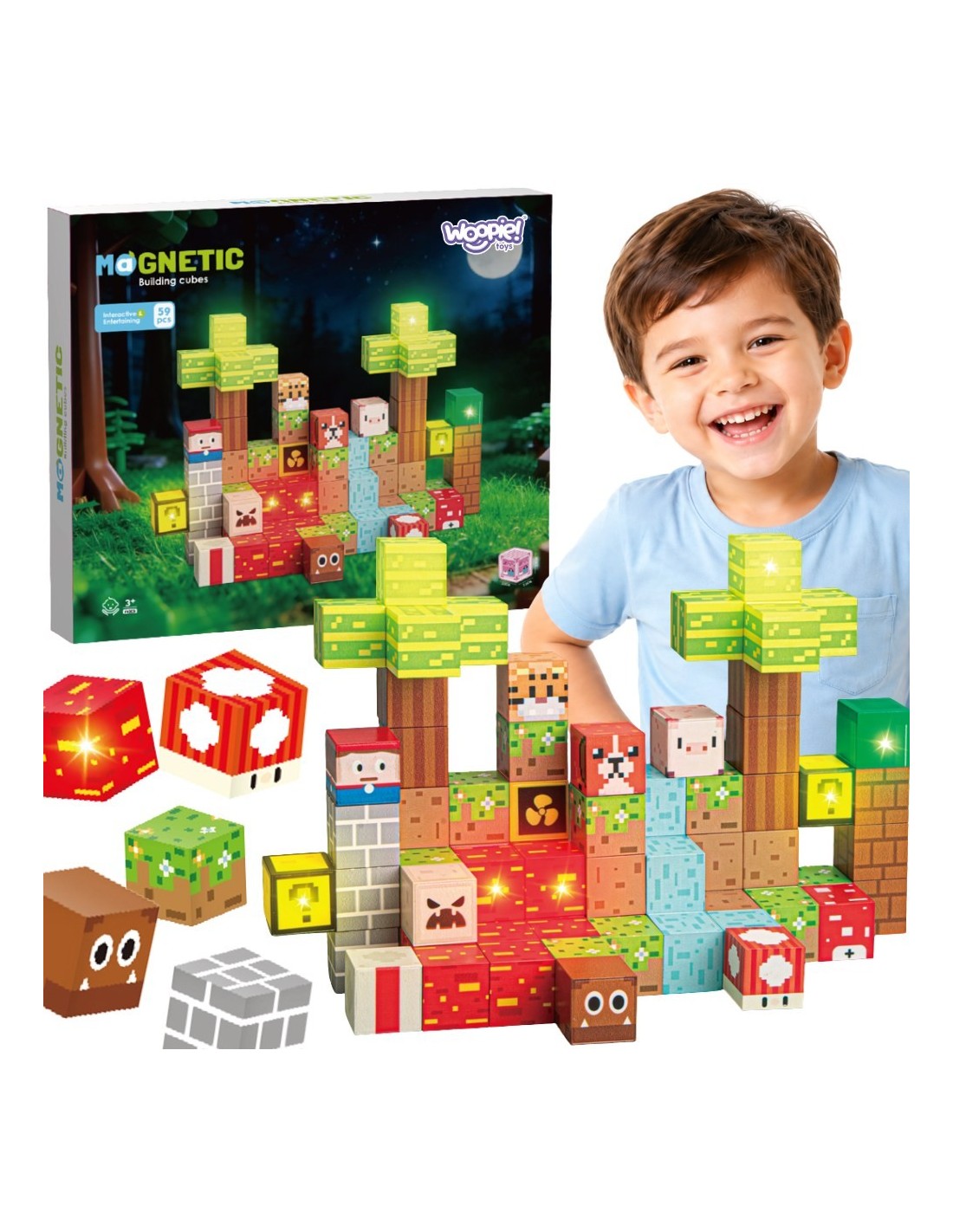 woopie-magnetic-building-blocks-forest-75-pcs Magnētiskie būvēšanas kluči Meža pasaule – 75 detaļas - Image 1